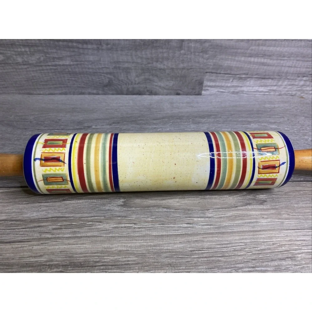 PFALTZGRAFF Counter Art Ceramic Rolling Pin‎ SEDONA Wooden Handles Hand Painted